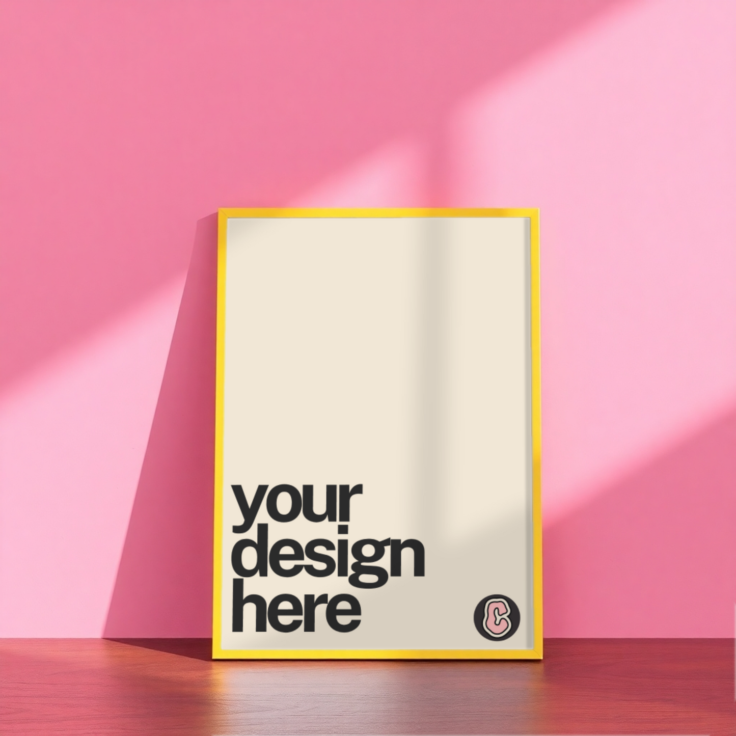 Print in a Yellow Frame in Pink Room Mockup