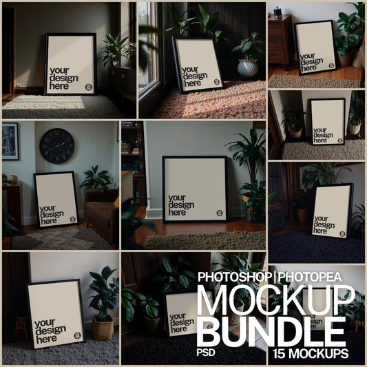 Dark Minimal Frame Mockup Bundle | 15 PSD Files Collection