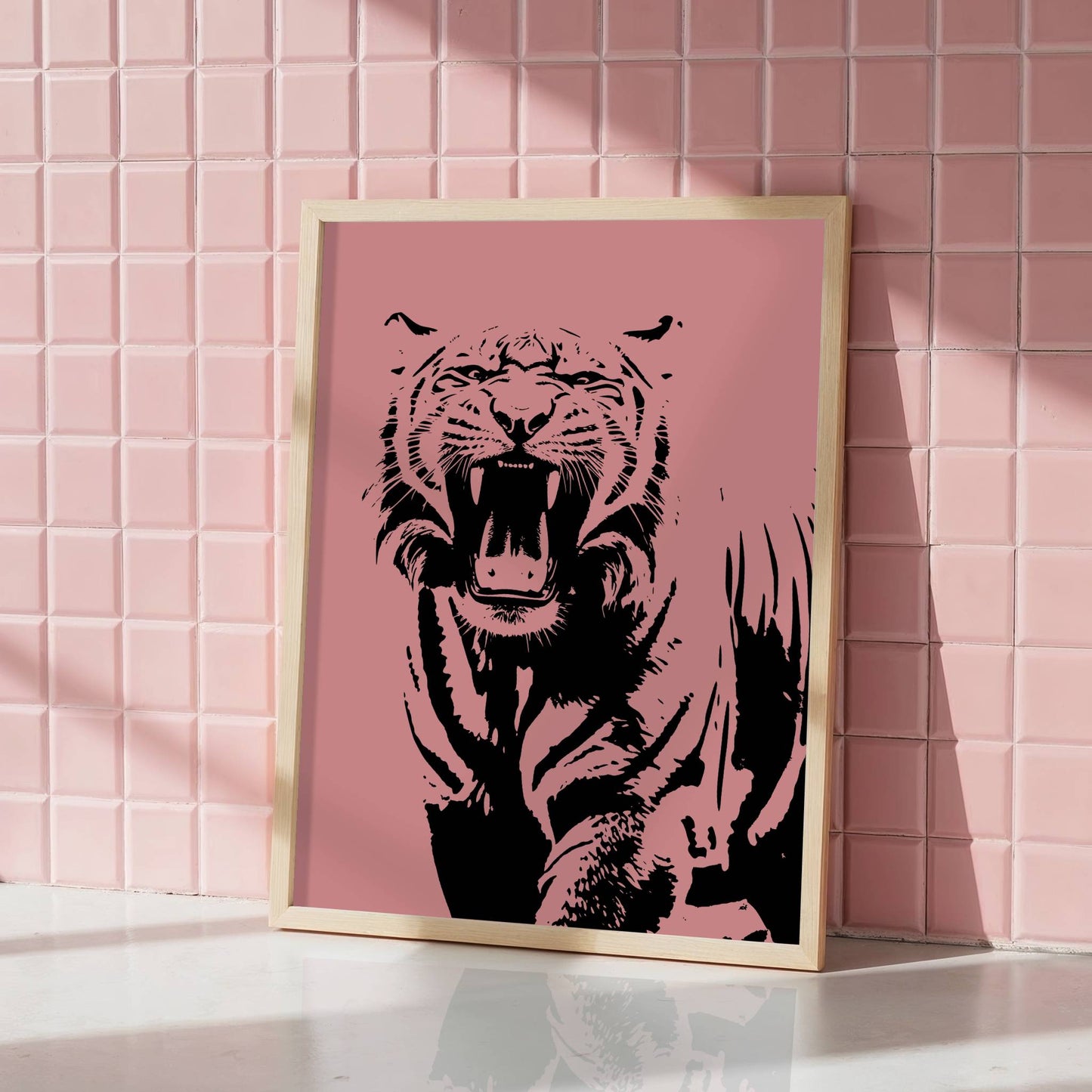 Framed Pink Tiled Wall Mock-up Template | DIN A Ratio