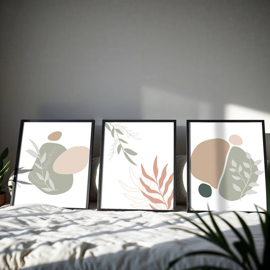 3 Framed Prints on a bed Minimal Mock up Template