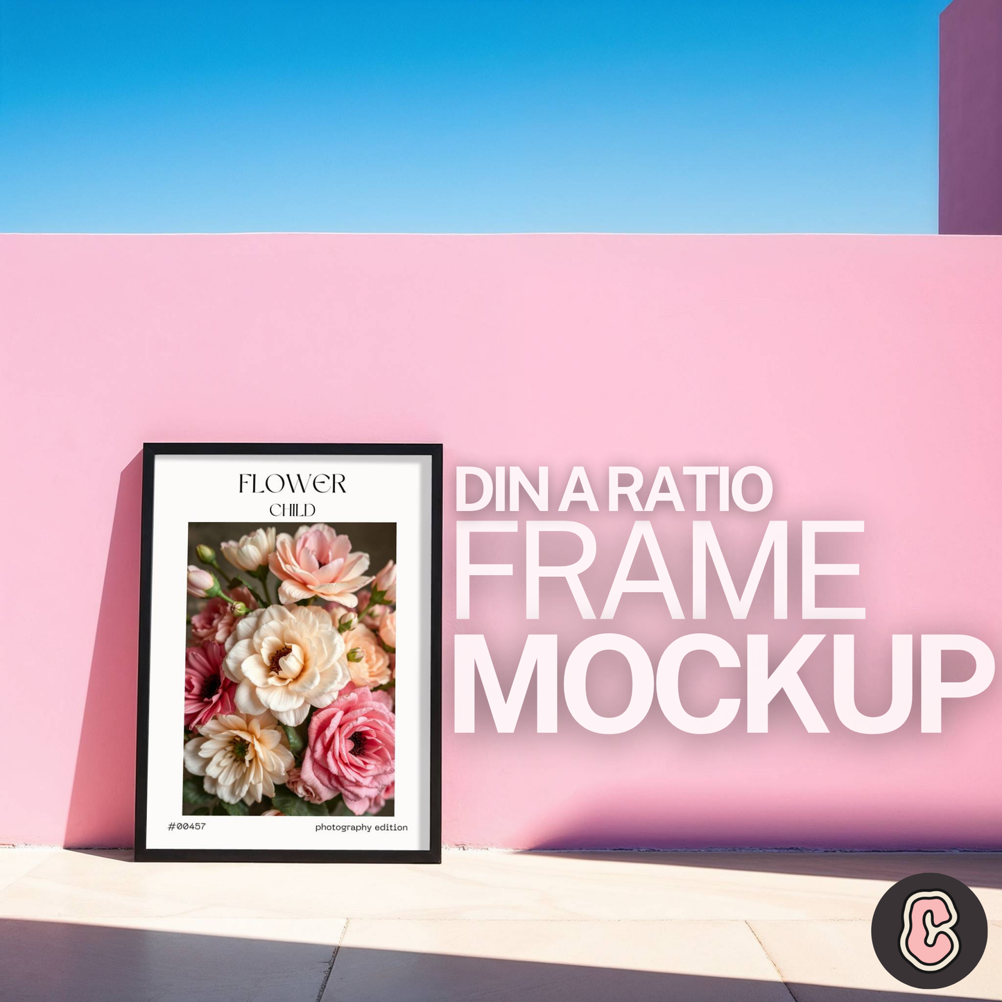 Framed Print on Pink Wall Mock-up Template | DIN A Ratio