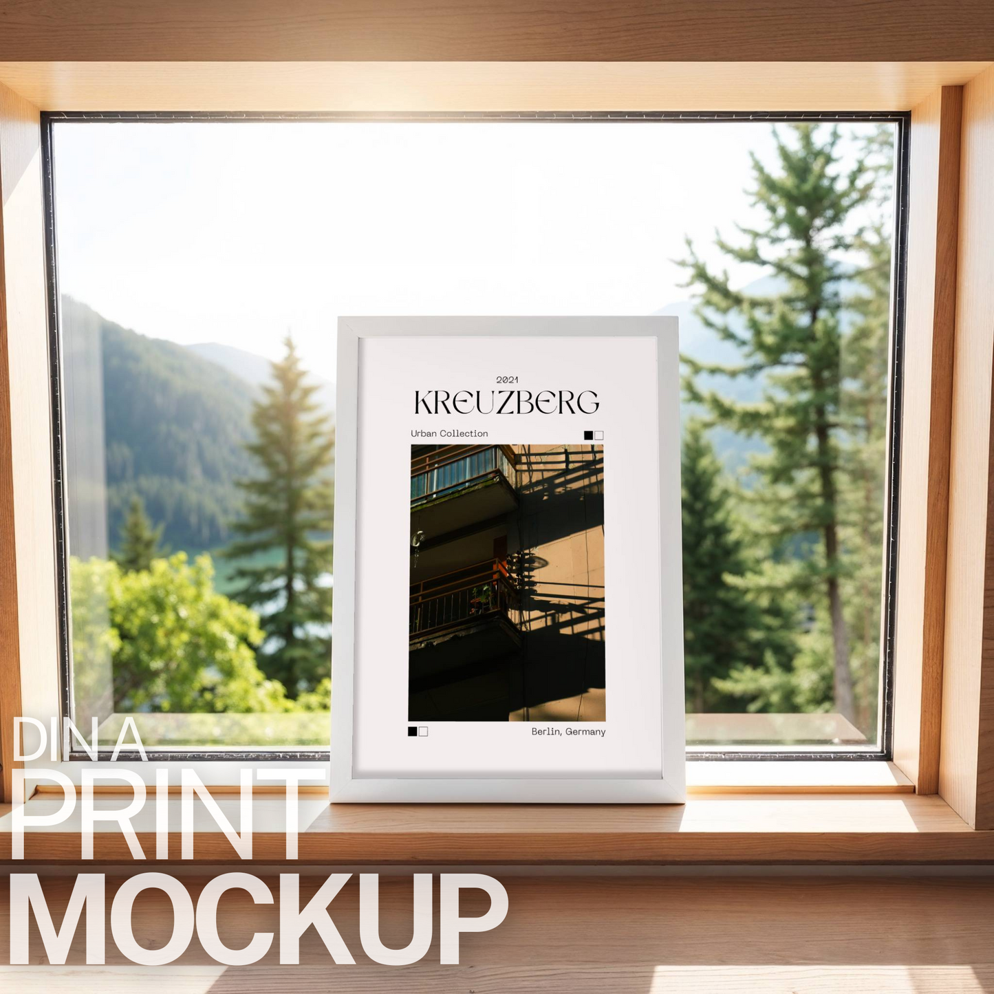 Summer Mountain Cabin Print Mock-up Template | DIN A