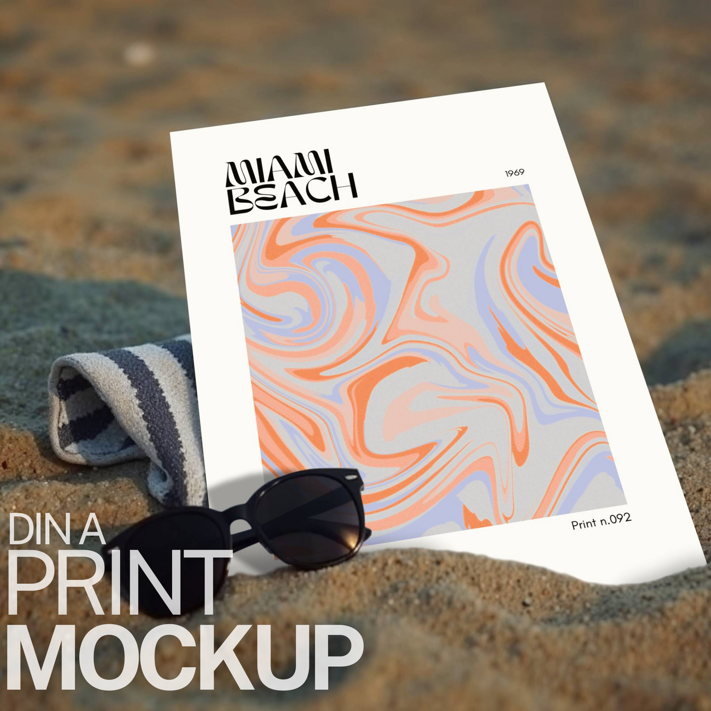 Print on Beach Mock-up Template | DIN A