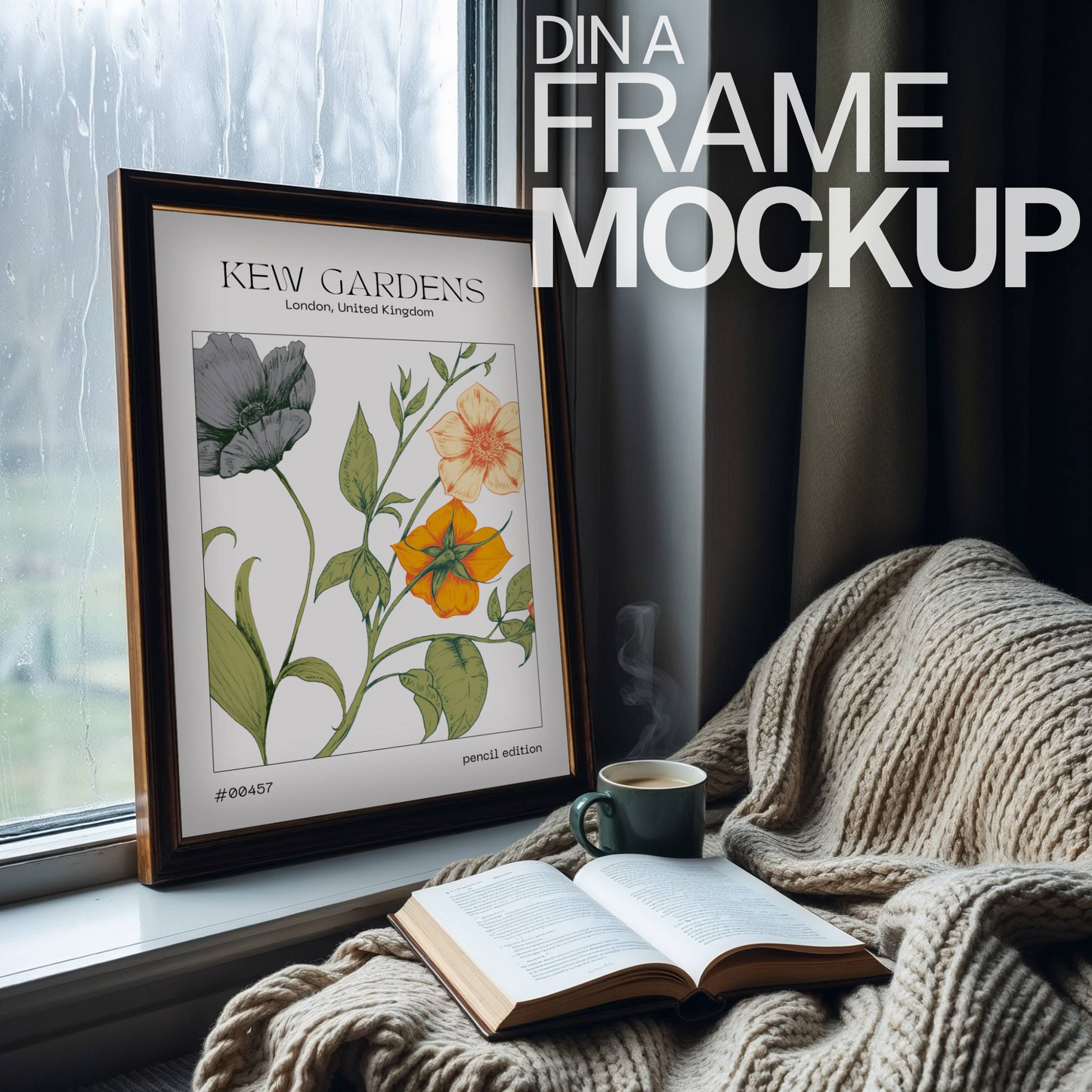 Frame on Cosy Windowsill Mock-up Template | DIN A