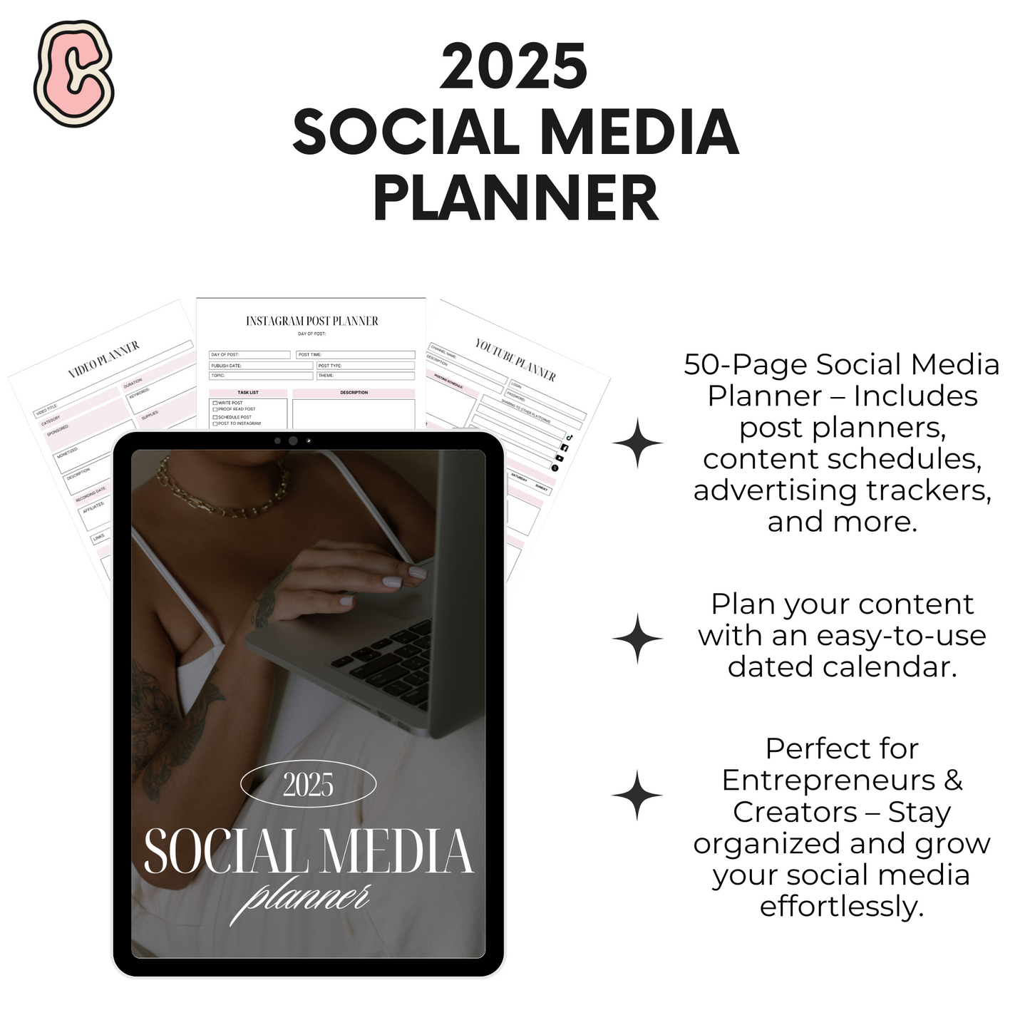 2025 Social Media Planner | 50-Page Digital Download | Content Calendar & Post Scheduler