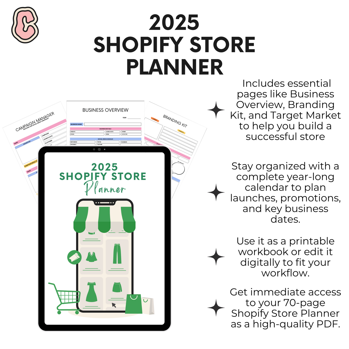 2025 Shopify Store Planner | Printable Small Business Tracker