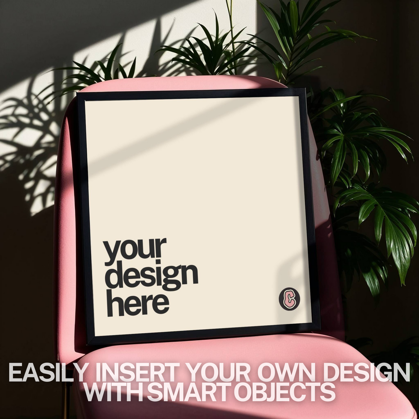 Square Frame on Pink Chair Mock up Template