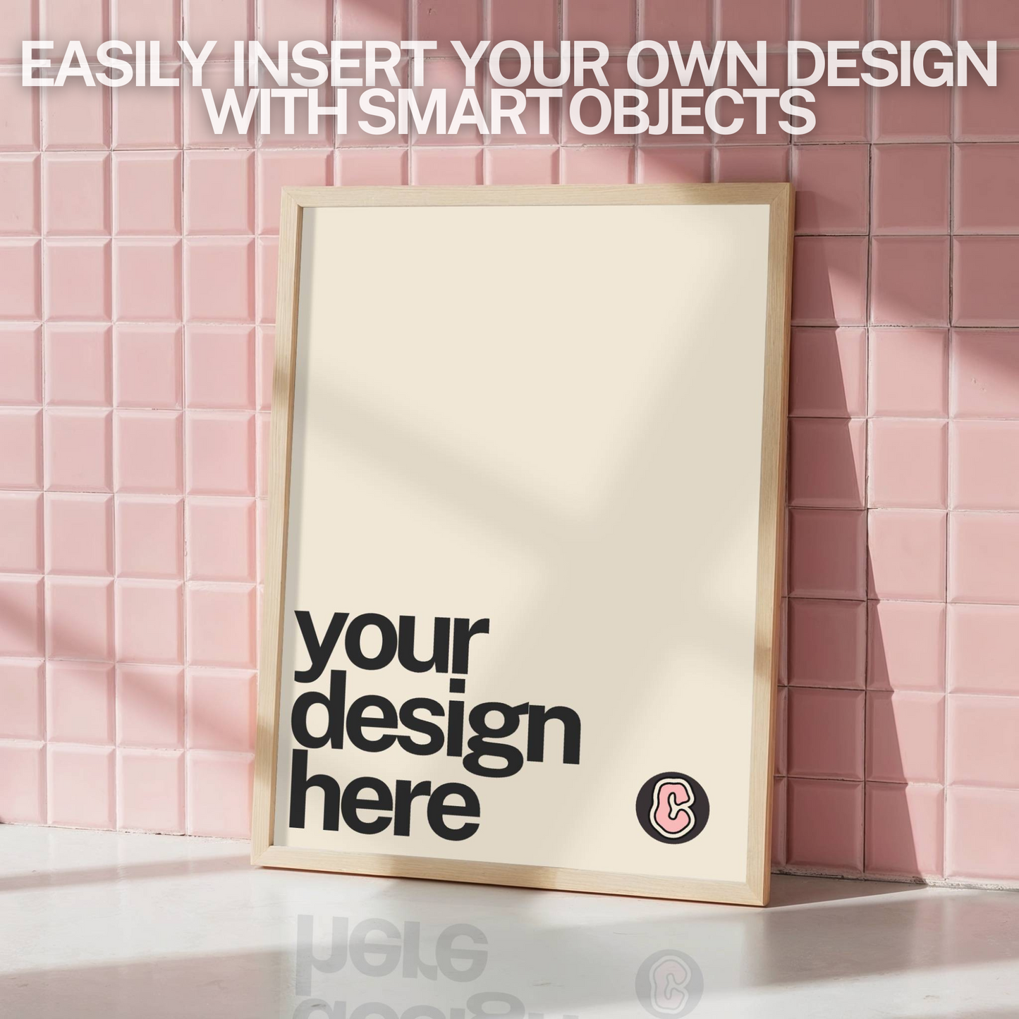 Framed Pink Tiled Wall Mock-up Template | DIN A Ratio