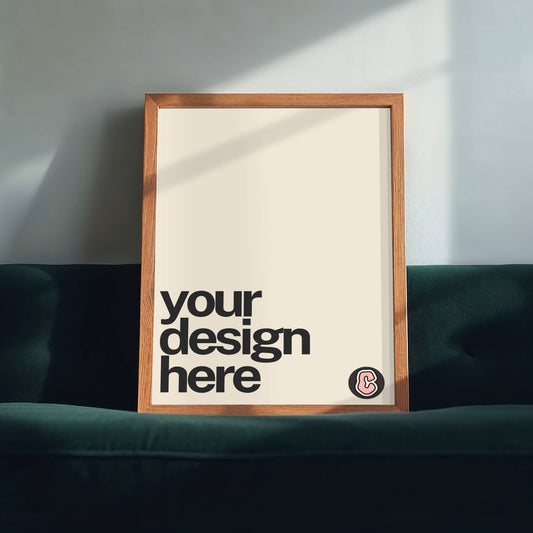 Frame on Green Couch Mock-up Template | DIN A | Photoshop & Photopea