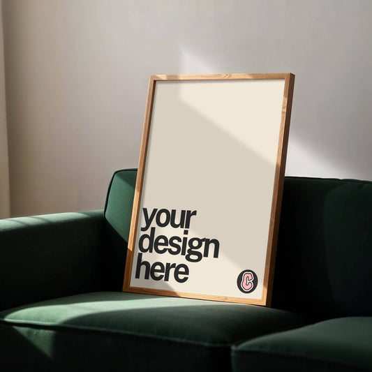 Frame on Green Couch Mock-up Template | DIN A