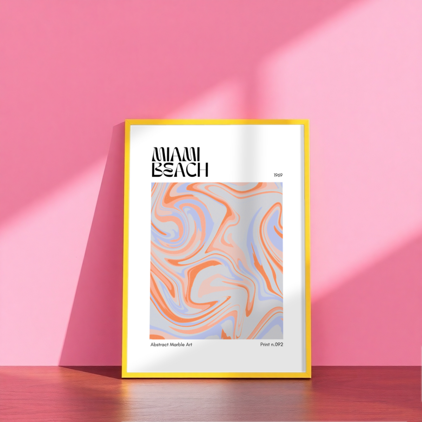 Print in a Yellow Frame in Pink Room Mockup