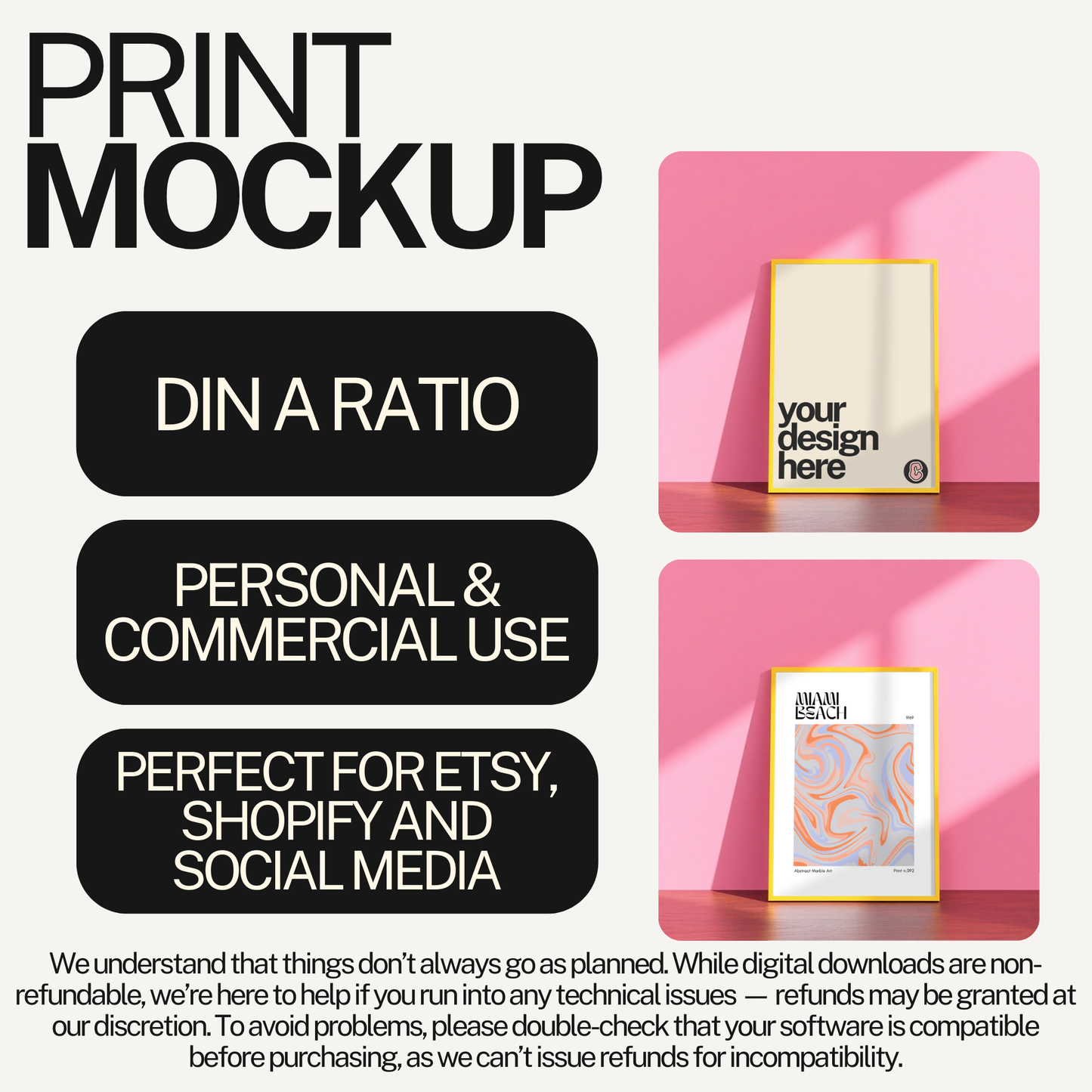 Print in a Yellow Frame in Pink Room Mockup