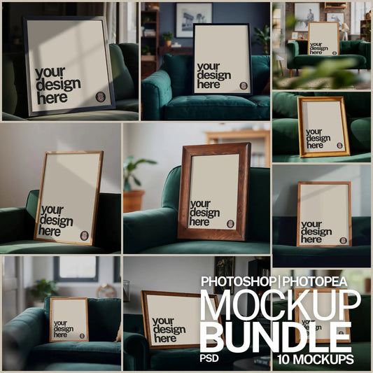 Cosy Rustic Frame Mock up Bundle | 10 PSD Files Collection