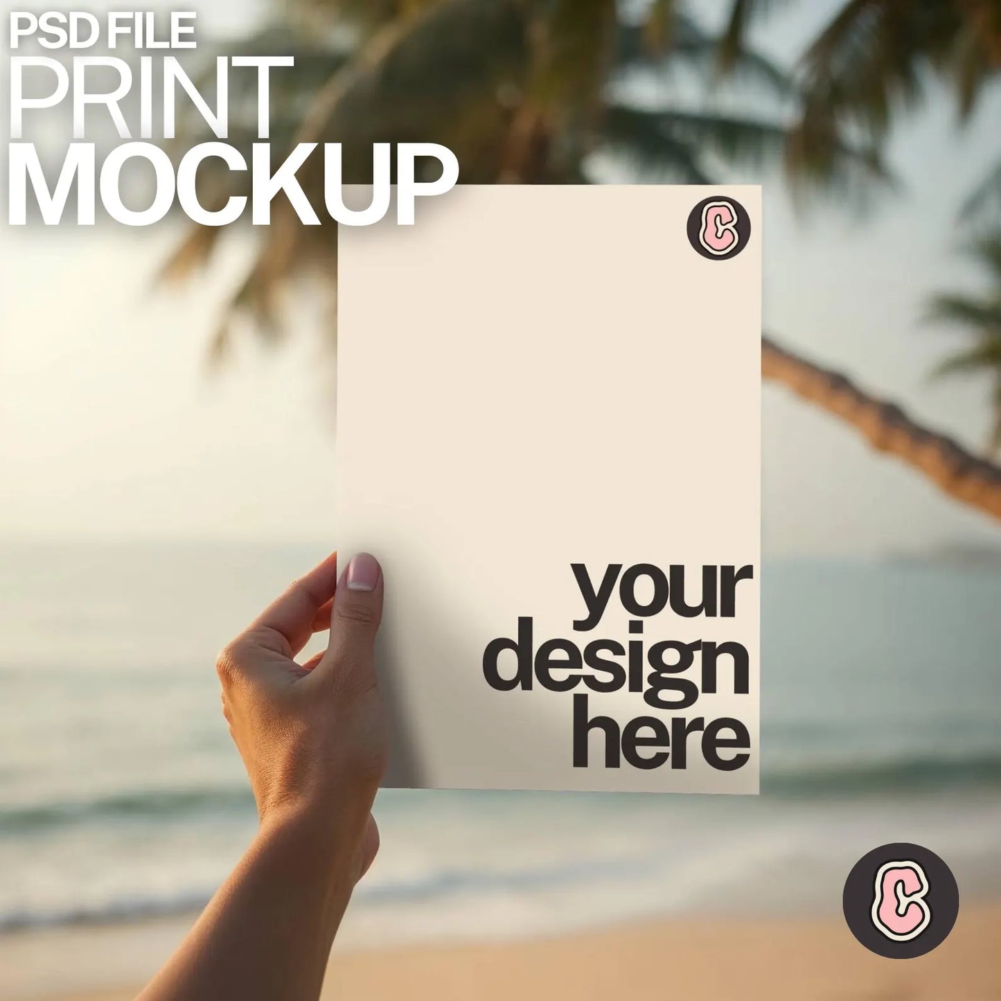 Print on Tropical Beach Mock up Template