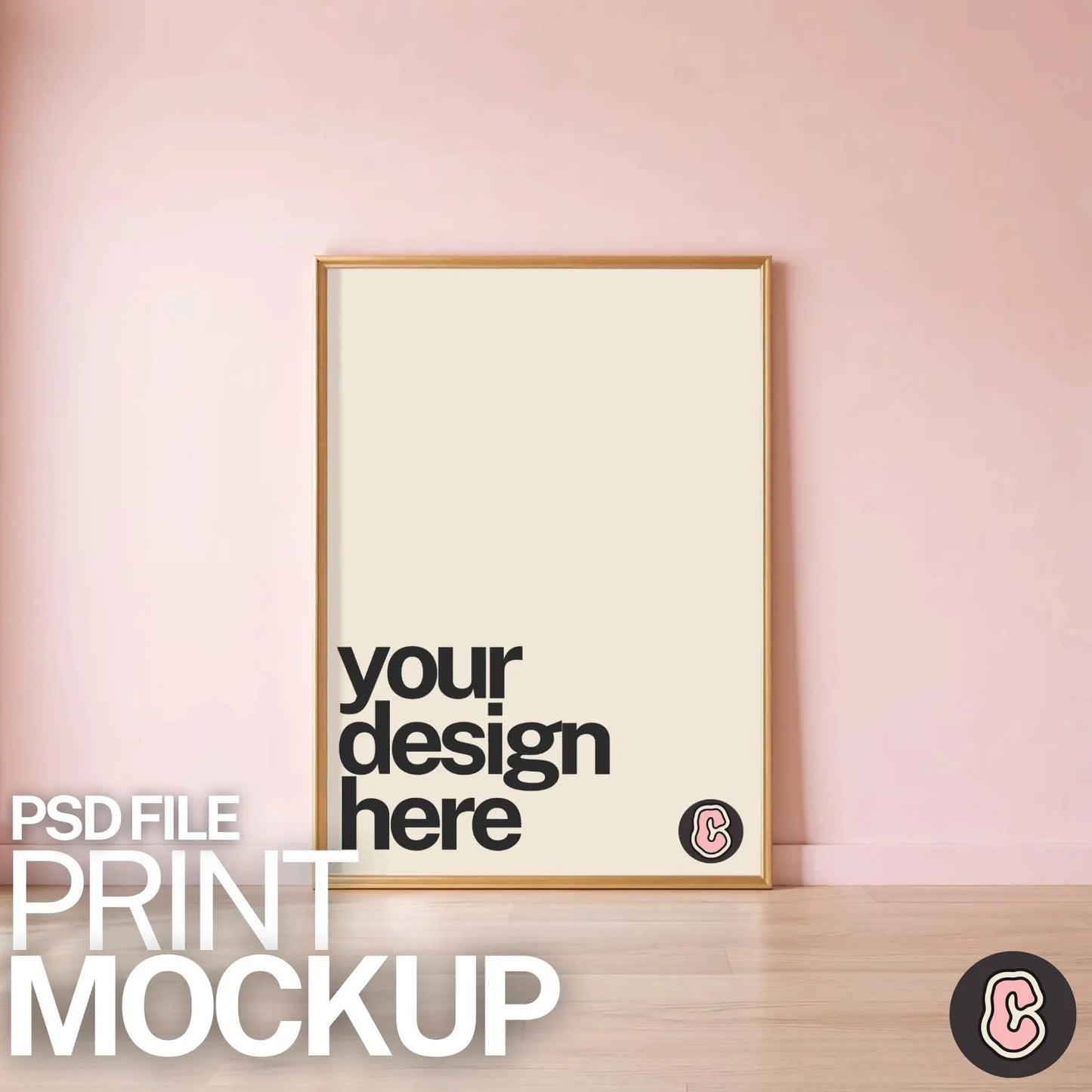 Framed Print on Pink Wall Minimal Mock up Template