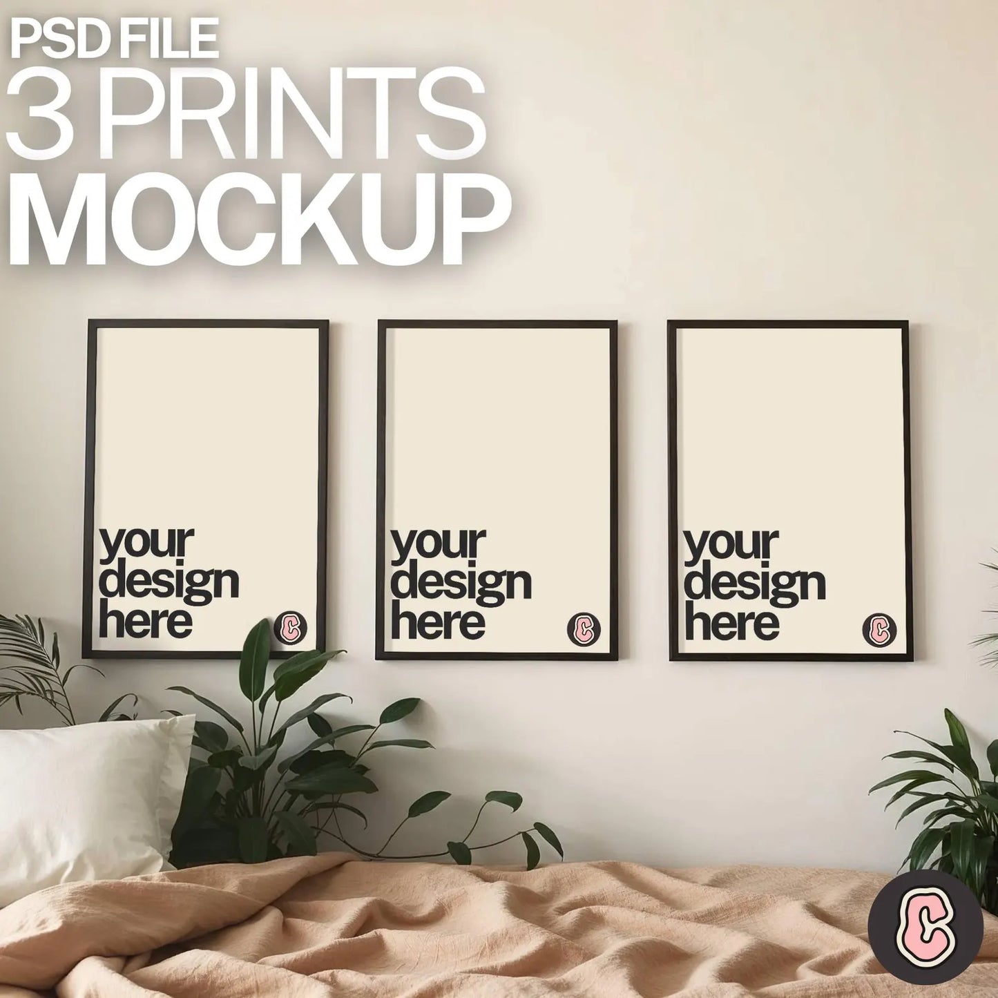 3 Framed Prints Mock up Template